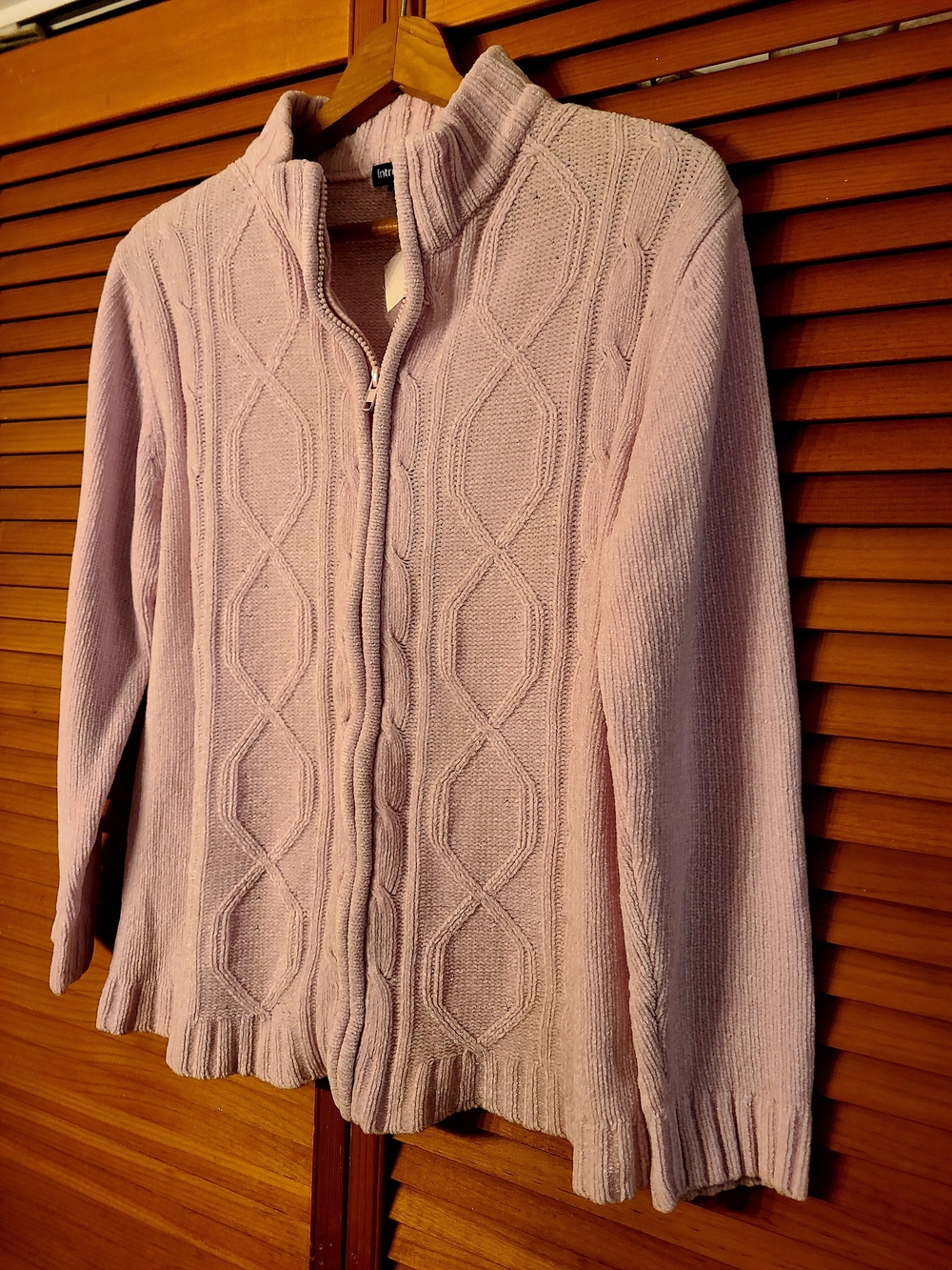 Light Pink Cable-Knit Zip Sweater Jacket